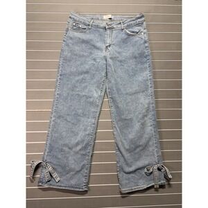 Angels Of Difference Women Light Wash Wide Leg Jeans Bow Ankle Detail Size 16/33